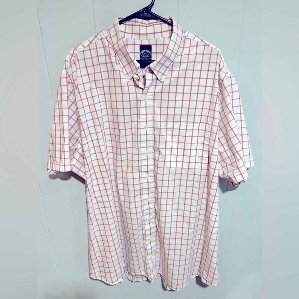 Men’s 2XL Tall Brooks Brothers White and Raspberry Plaid Button Down Shirt